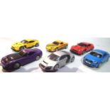 Six Scalextric slot cars, in very good condition, missing two mirrors and spoilers, unboxed. P&P