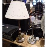 Chrome metal base bedside lamp and another. All electrical items in this lot have been PAT tested