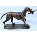 Bronzed cast iron labrador and bird on base, H: 13 cm. P&P Group 2 (£18+VAT for the first lot and £