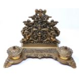 Cast brass desk stand, with double inkwell and letter rack in the Art Nouveau manner, 30 x 20 x 20