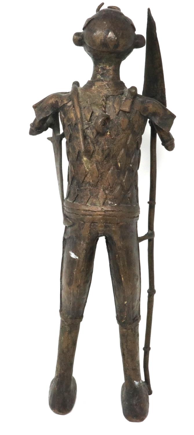 Bronze Tribal warrior statue with sword and spear, H: 43 cm. P&P Group 3 (£25+VAT for the first - Image 3 of 3