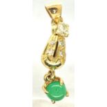 18ct gold diamond and emerald cabochon pendant, H: 30 mm, weight 1.97g. P&P Group 1 (£14+VAT for the