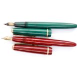 Two Parker Slimfold fountain pens, red and green, each with a 14ct gold nib. P&P Group 1 (£14+VAT
