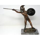 Bronze Roman statue on a marble base, H: 33 cm. P&P Group 2 (£18+VAT for the first lot and £3+VAT