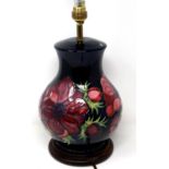 Moorcroft table lamp in the Anemone pattern, H: 45 cm, no cracks or chips, (lacking shade). P&P