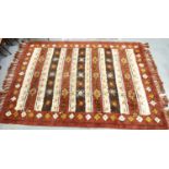 Large mid 20th century hand knotted South American floor rug, with plaited tassels. Not available