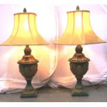 Pair of gilt resin table lamps with shades, H: 80 cm. All electrical items in this lot have been PAT