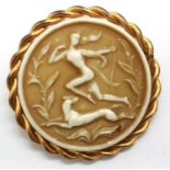 Dianna Goddess of Hunting brooch, on yellow metal mount, D: 45 mm. P&P Group 1 (£14+VAT for the