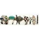 Ten stone set 925 silver stone set rings, mixed sizes. P&P Group 1 (£14+VAT for the first lot and £