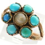 Pearl and turquoise presumed gold ring, size M, 2.2g. P&P Group 1 (£14+VAT for the first lot and £