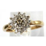 9ct gold diamond cluster ring, size K/L, 1.6g. P&P Group 1 (£14+VAT for the first lot and £1+VAT for