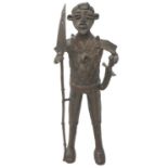 Bronze Tribal warrior statue with sword and spear, H: 43 cm. P&P Group 3 (£25+VAT for the first