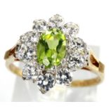 9ct gold cluster ring set with peridot and cubic zirconia, size M, 2.0g. P&P Group 1 (£14+VAT for