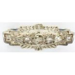 Art Deco rose cut diamond set brooch, L: 43 mm, 6.5g, total diamond weight approximately one