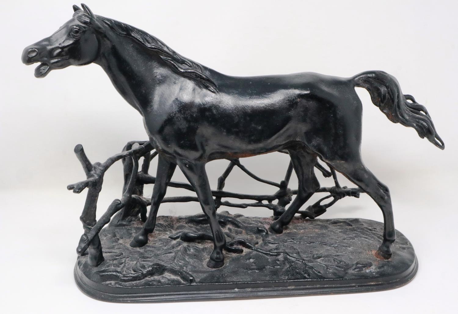 Russian casting of a black horse, L: 40 cm, with foundry marks and 1968 date. P&P Group 2 (£18+VAT