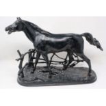 Russian casting of a black horse, L: 40 cm, with foundry marks and 1968 date. P&P Group 2 (£18+VAT