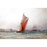 George Gregory (1849-1938): watercolour, Portsmouth Harbour Entrance - 1907, 35 x 20 cm. Not