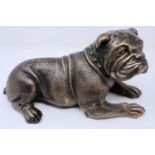 Bronzed cast iron recumbent bulldog, L: 24 cm. P&P Group 2 (£18+VAT for the first lot and £3+VAT for