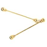 Two 9ct gold pins with double rounded ends, L: 50 mm, 5.3g. P&P Group 1 (£14+VAT for the first lot