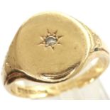 Gents 9ct gold ring set with a diamond, size V, 6.6g. P&P Group 1 (£14+VAT for the first lot and £