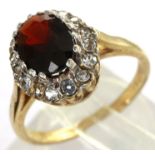 9ct gold cluster ring set with garnet and cubic zirconia, size J/K, 2.2g. P&P Group 1 (£14+VAT for