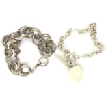 Two silver bracelets to include a hallmarked silver example, longest L: 20 cm, combined 43g. P&P