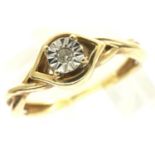 9ct gold diamond solitaire ring, size J, 1.7g. P&P Group 1 (£14+VAT for the first lot and £1+VAT for