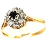 9ct gold cluster ring set with sapphire and cubic zirconia, size T, 1.9g. P&P Group 1 (£14+VAT for