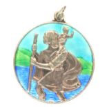 Enamel and hallmarked silver St Christopher medal, D: 11 mm, 11g. P&P Group 1 (£14+VAT for the first