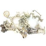 925 silver charm bracelet with nine charms, padlock clasp and safety chain, together with two dog