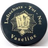 WWII German Reichs Luftschutz Bund, air raid wardens unopened tin of Vaseline which they used on