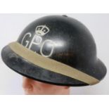 WWII British General post office non conductive fibre helmet. P&P Group 2 (£18+VAT for the first lot