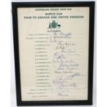 Australian cricket team sheet 1975 World Cup Tour (Canada and UK), bearing signautres of Chappell (