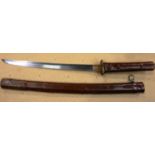 WWII Japanese Wakizashi short sword with an ancient family blade and crest on the Habaki. The