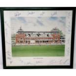 South African Cricket Tourists at Lords, signed print by David Gentleman, 50 x 42 cm. POSTAGE