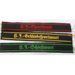 Three WWII Hitler Youth woven sports cuff titles. P&P Group 1 (£14+VAT for the first lot and £1+