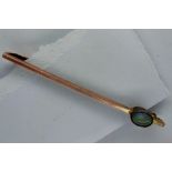 9ct gold bar brooch set with a single opal, L: 50 mm, 1.4g. P&P Group 1 (£14+VAT for the first lot