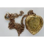 9ct gold heart shaped pendant locket, on a fine yellow metal chain, chain L: 42 cm, 3.1g. P&P