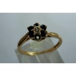 9ct gold cluster ring set with diamond and sapphire, size L, 1.4g, one sapphire missing. P&P Group 1