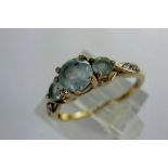 9ct gold trilogy ring set with aquamarine and diamond shoulders, size L, 1.6g. P&P Group 1 (£14+