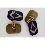 Pair of 9ct gold and blue enamel masonic cufflinks, 9.6g. P&P Group 1 (£14+VAT for the first lot and