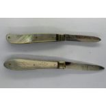 Two hallmarked silver fruit knives with mother of pearl handles, Sheffield assay. P&P Group 1 (£14+