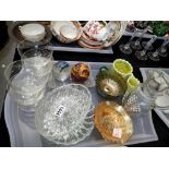 Quantity of mixed glassware including carnival glass, vaseline glass and a victorian glass cane. Not