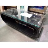 Black television stand with glass top, L: 92 cm. Not available for in-house P&P