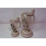 Two Belleek Shamrock harps, largest H: 22 cm, no cracks or chips. P&P Group 2 (£18+VAT for the first