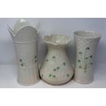 Three large Belleek vases, largest H: 31 cm, no cracks or chips. P&P Group 3 (£25+VAT for the