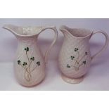 Two Belleek pitcher jugs, largest H: 24 cm, no cracks or chips. P&P Group 2 (£18+VAT for the first