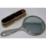 Hallmarked silver tortoise shell effect mirror and brush, Birmingham assay. P&P Group 1 (£14+VAT for