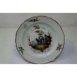 Meissen hand painted cabinet plate, D: 18 cm, slight wear to gilt, no cracks or chips. P&P Group