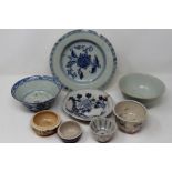 Collection of damaged blue and white Chinese ceramics. Not available for in-house P&P